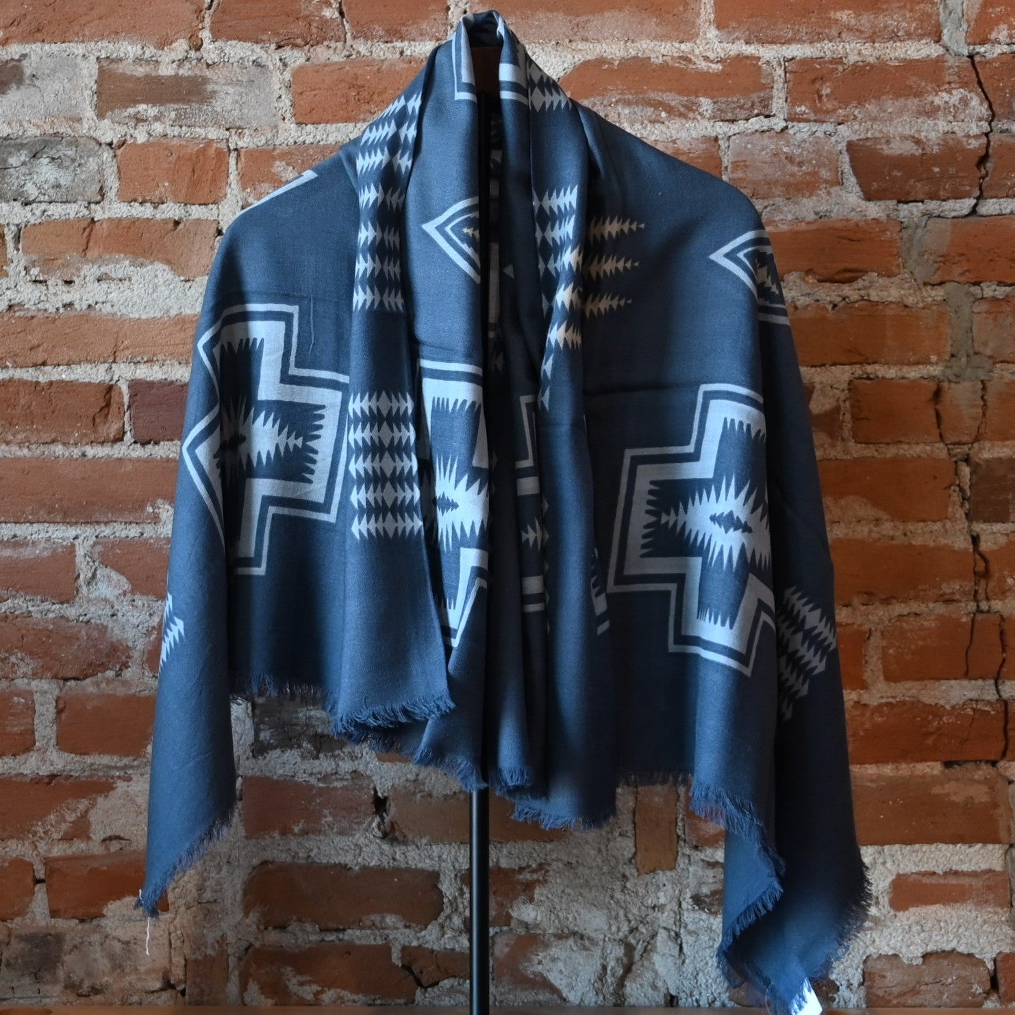 Pendleton oversized featherweight wool scarf in Harding Dusk pattern with soft fringe edges
