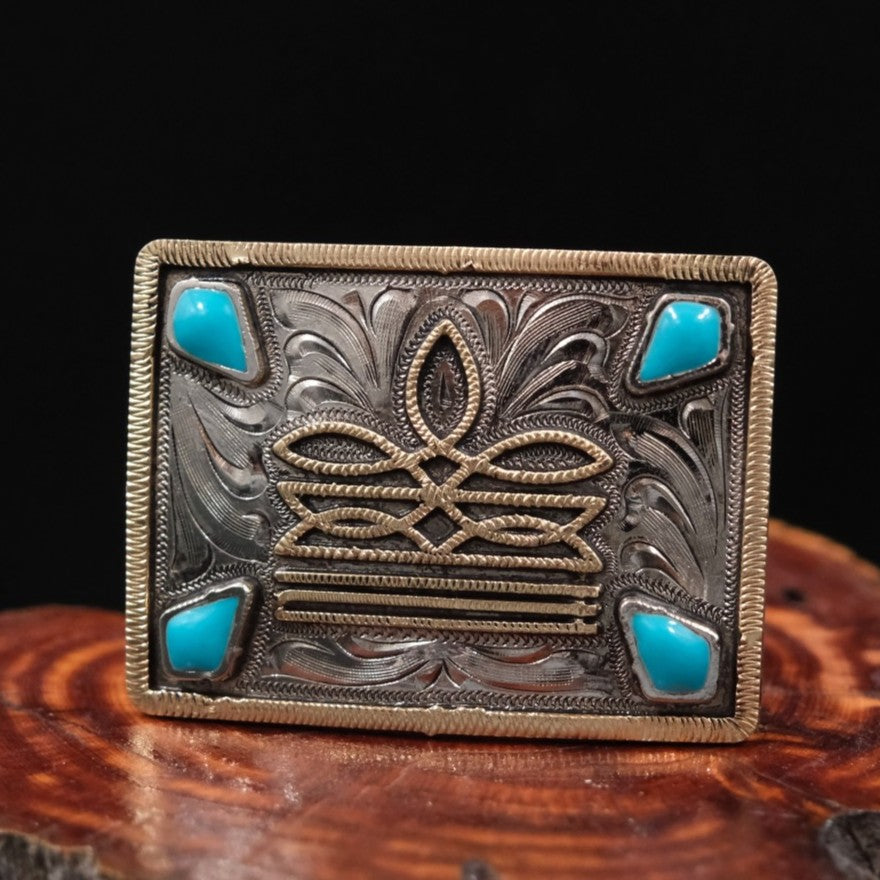 P Diamond Designs Engraved Boot Stitch Scarf Slide - Turquoise