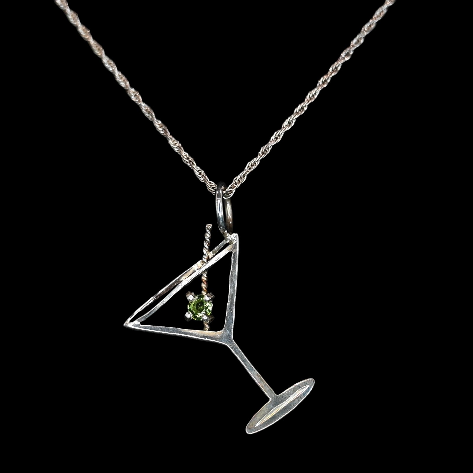 Vogt Silversmiths Stockyard Saloon sterling silver pendant featuring martini glass and peridot stone