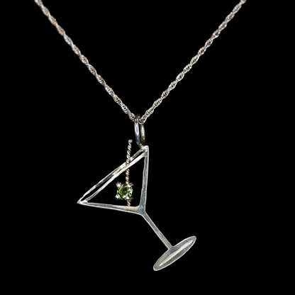 Vogt Silversmiths Stockyard Saloon sterling silver pendant featuring martini glass and peridot stone