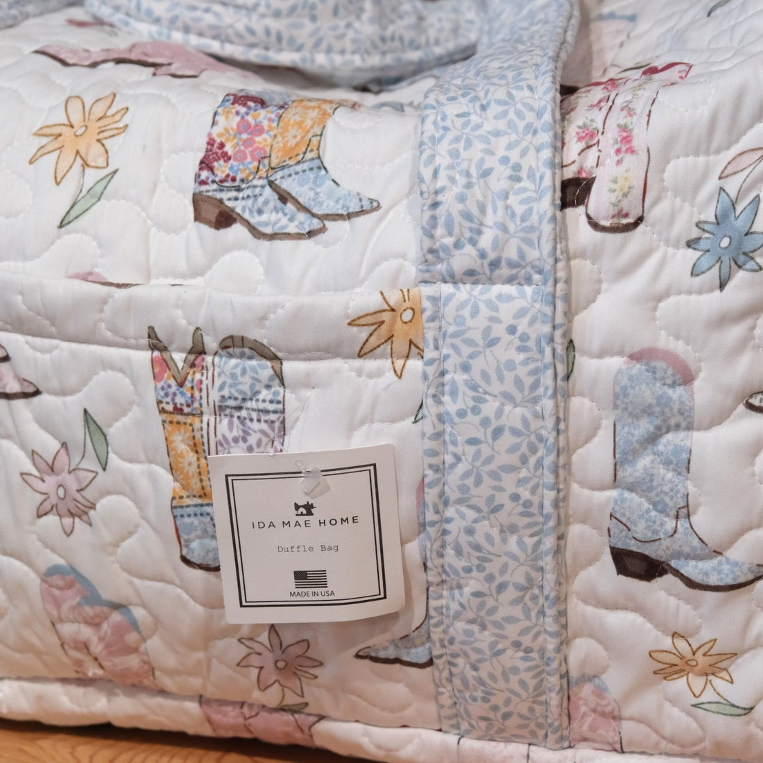 Ida Mae Home - Daisy Boots Patchwork White Quilted Duffle Bag