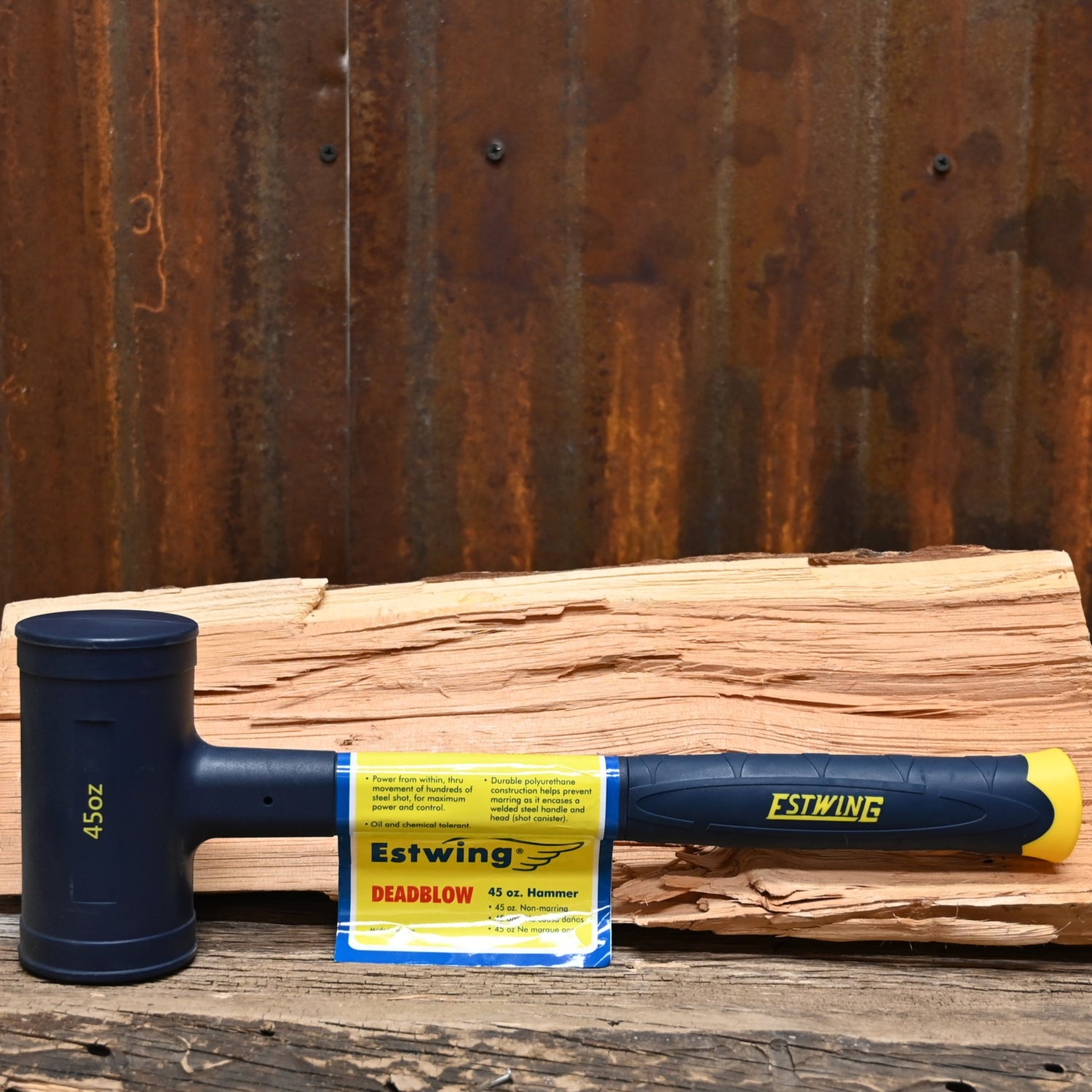 Estwing 45 oz deadblow hammer with steel shot core and polyurethane casing