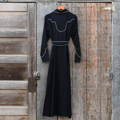 Black Route 66 embroidered dress with Southwestern motifs by Double D Ranch