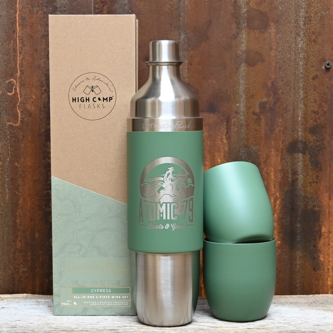High Camp Parkside Flask 750ml in Cypress green finish with magnetic tumblers