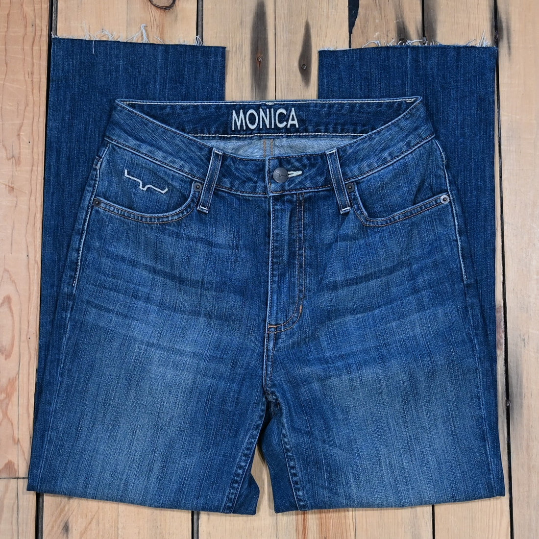 Kimes Ranch Monica Cropped Jeans in mid wash denim with high-rise cropped straight leg fit
