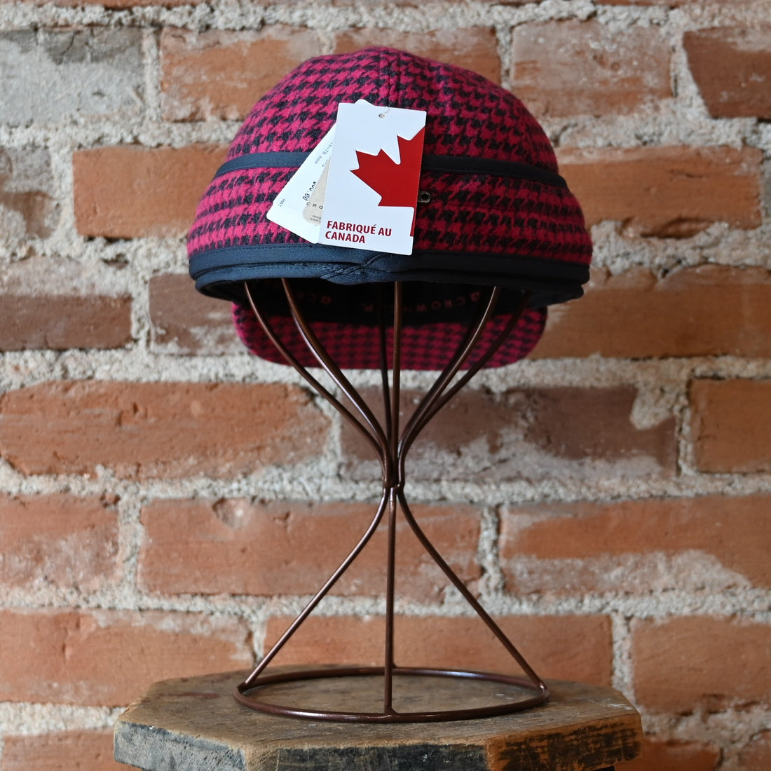 Crown Cap Ladies Wool Blend Railroad Hat in Pink and Charcoal