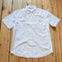 View of White short sleeve RangeTek Western snap shirt with mesh ventilation and security pocket