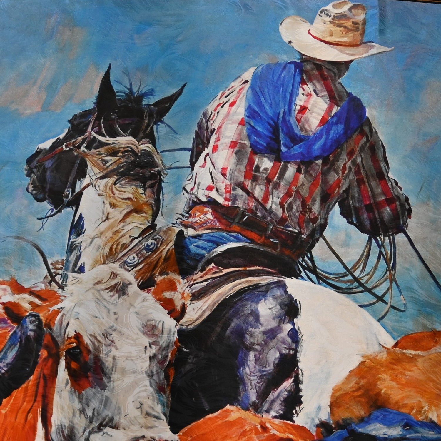 Limited-edition silk scarf featuring “Branding Day” design by Sophy Brown with hand-rolled hem