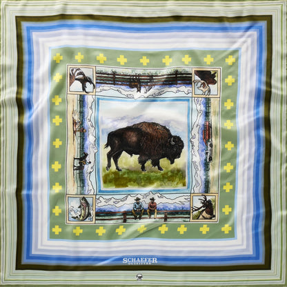 Schaefer Heritage Jackson Hole silk wild rag 36x36 with Western-inspired pattern