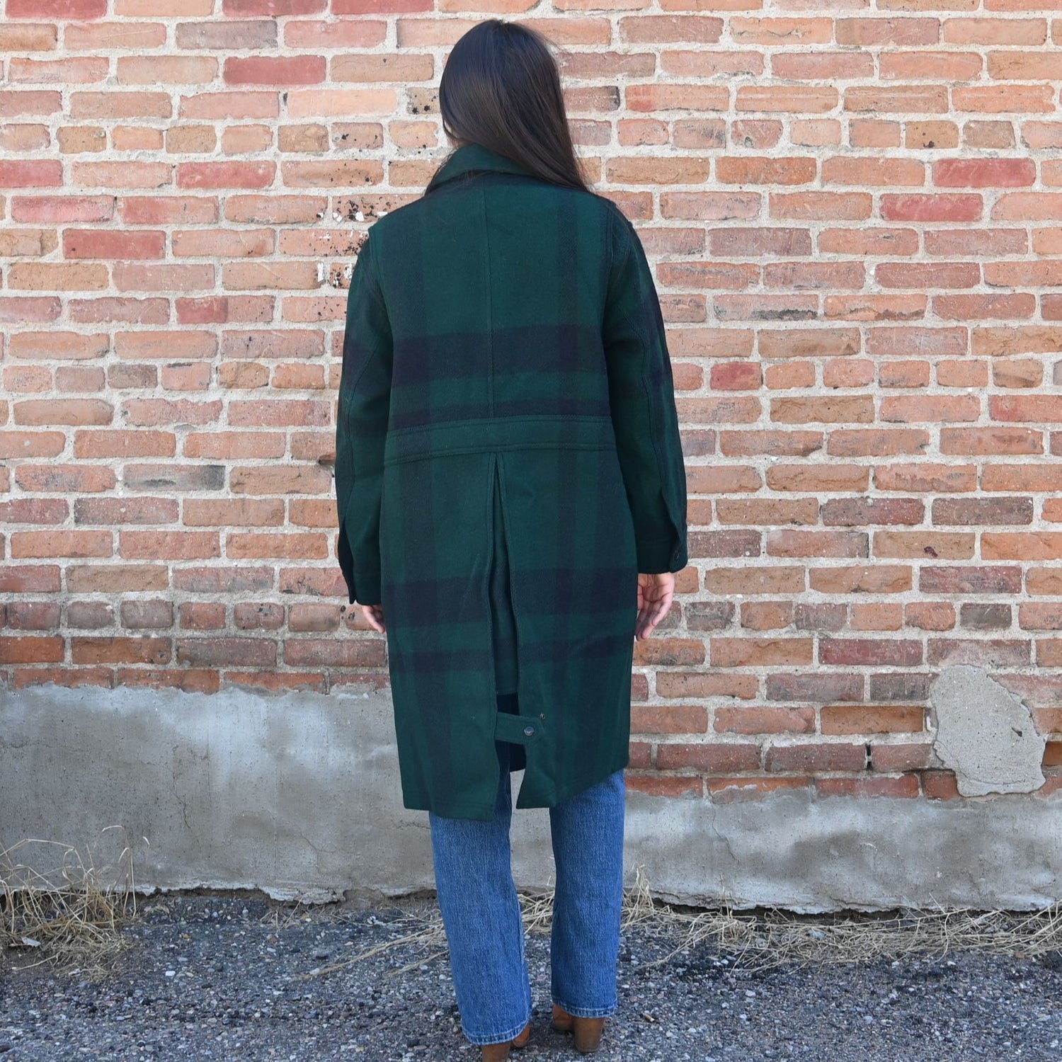 Filson Ladies Wool Long Cruiser Coat – Otter Green / Black Plaid