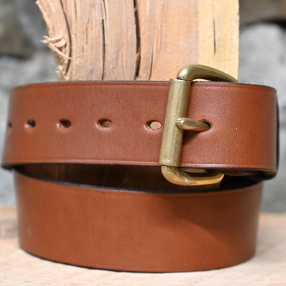 1.5&quot; Unlined Brown Belt view of buckle
