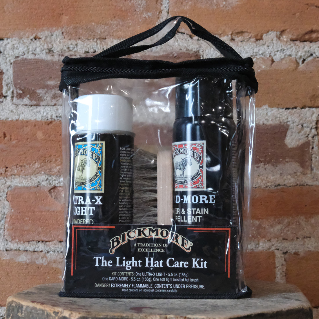 Bickmore Light Hat Care Kit with cleaner water and stain repellant and brush