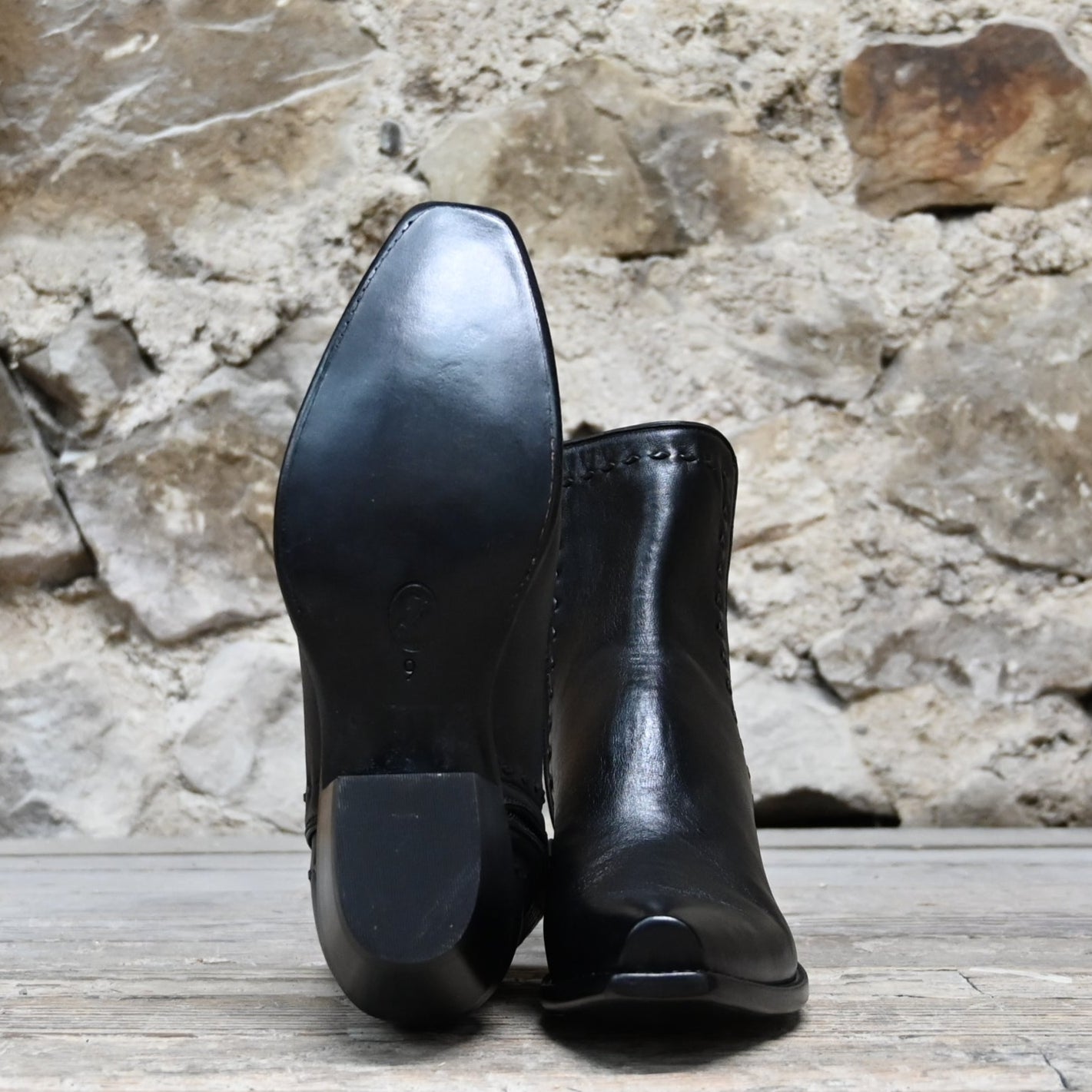 View of Stallion Men’s Zorro zip boot in black calf with round toe