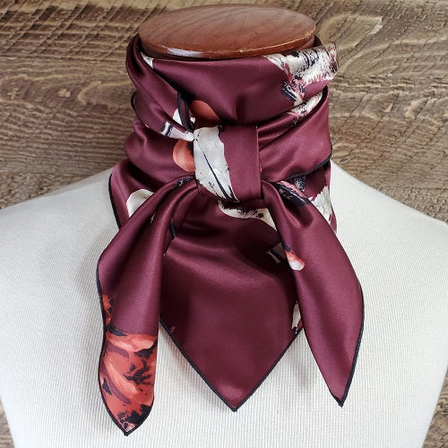 Cowboy Images Wild West burgundy charmeuse wild rag 36x36