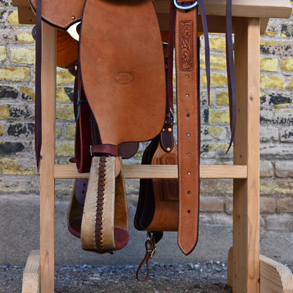 View of Billy Cook 15&quot; Arbuckle Rancher Saddle with WSO and inverted floral tooling