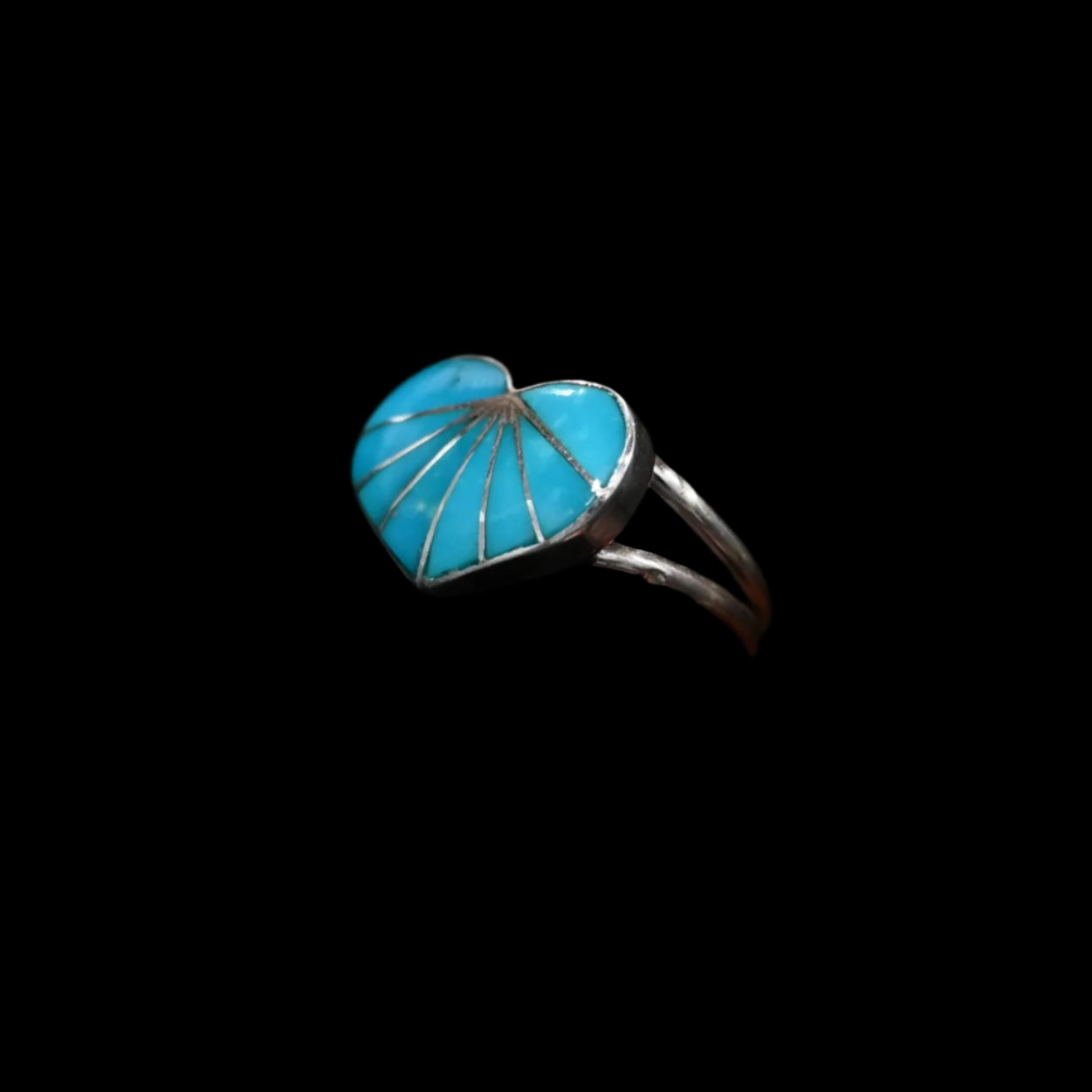 View of Sunwest Silver Kingman Turquoise Heart Ring featuring a heart-shaped design with a Kingman turquoise stone set in sterling silver