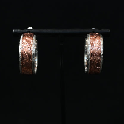 Vogt Red Canyon Hoop earrings — engraved copper overlay on sterling silver hoops