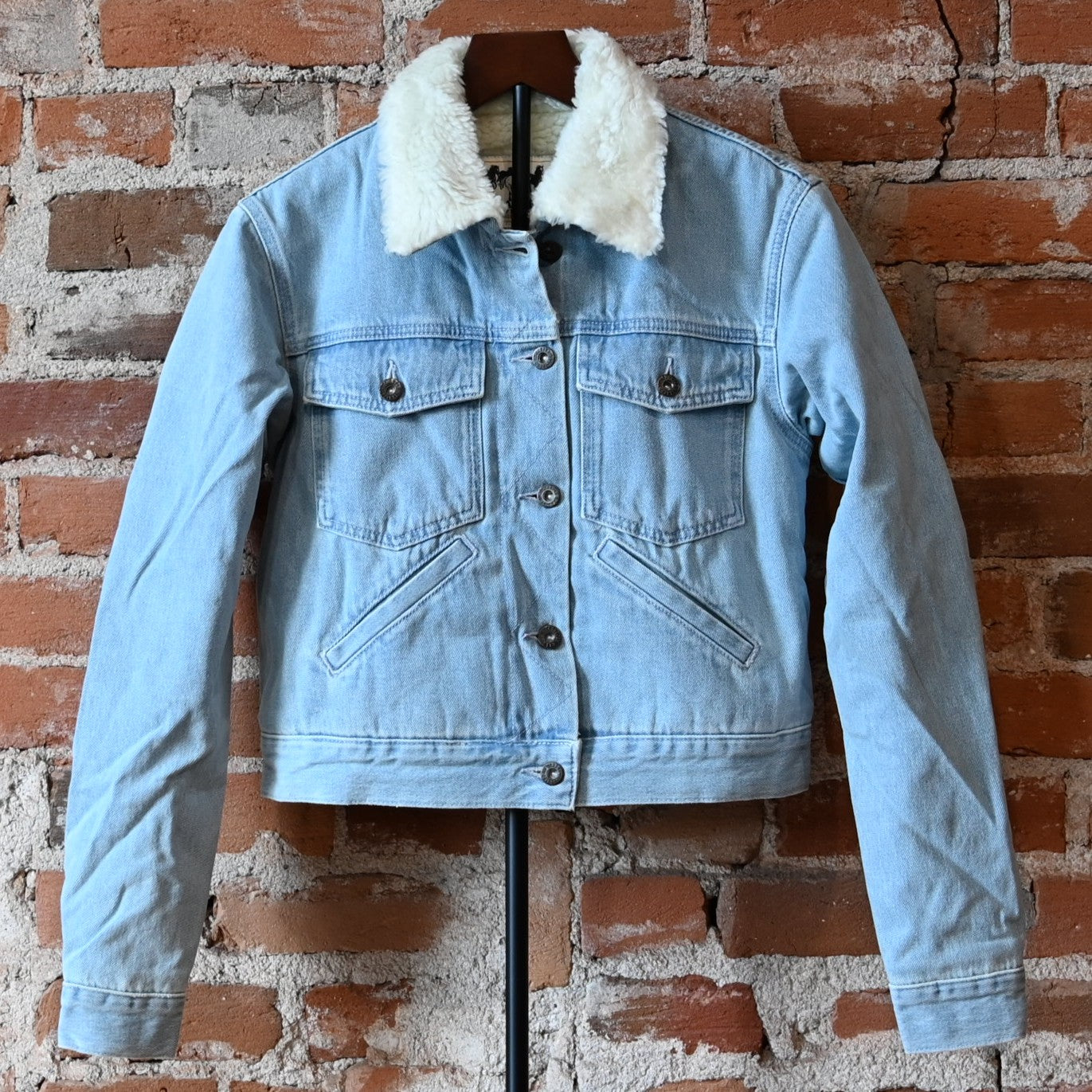 Schaefer ladies sherpa lined denim jacket with indigo denim shell and sherpa interior