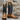 View of Hondo 16" cowboy boot with navy volcano top, honey crazy horse vamp, wide square toe, and pull holes