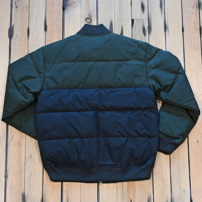 Filson down bomber jacket in otter green, waxed cotton shell with insulated down core