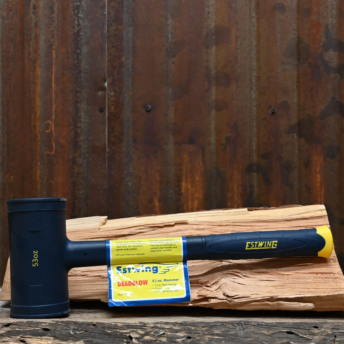 Estwing 53 oz dead blow hammer with steel shot core and polyurethane casing