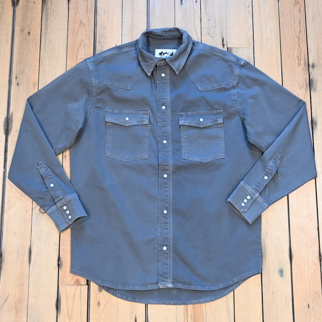 Schaefer Outfitter Western Denim Snap Shirt in Carbon twill with snap closure and Western yoke