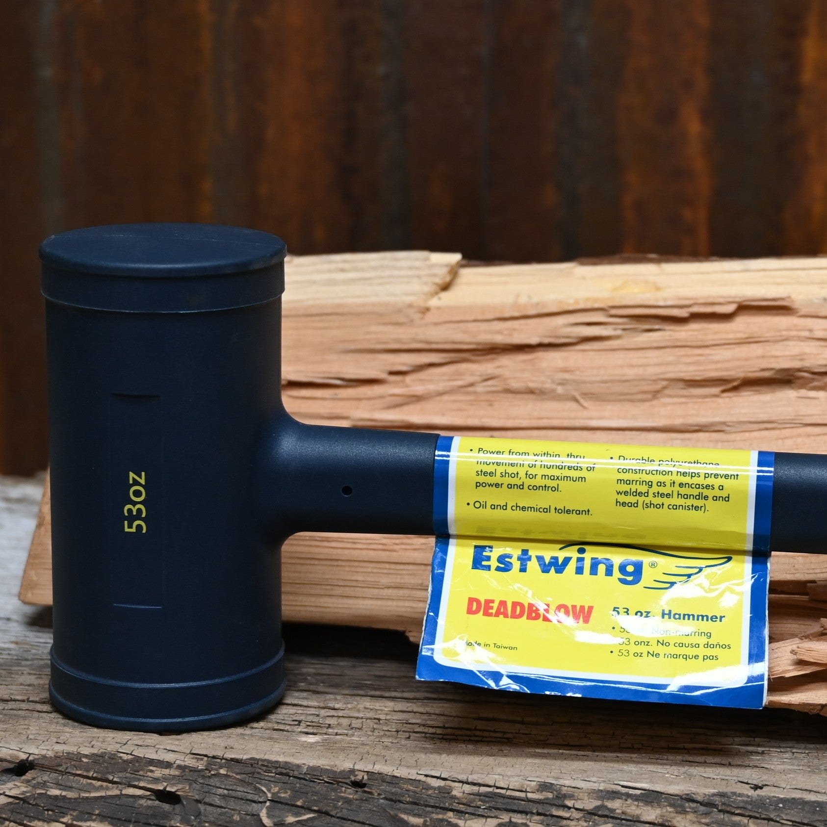 Estwing 53 oz dead blow hammer with steel shot core and polyurethane casing