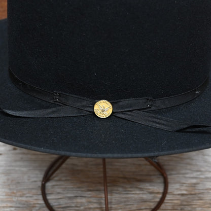 Stetson Open Road 160th Edition black fur felt hat with open crown and bound edge brim