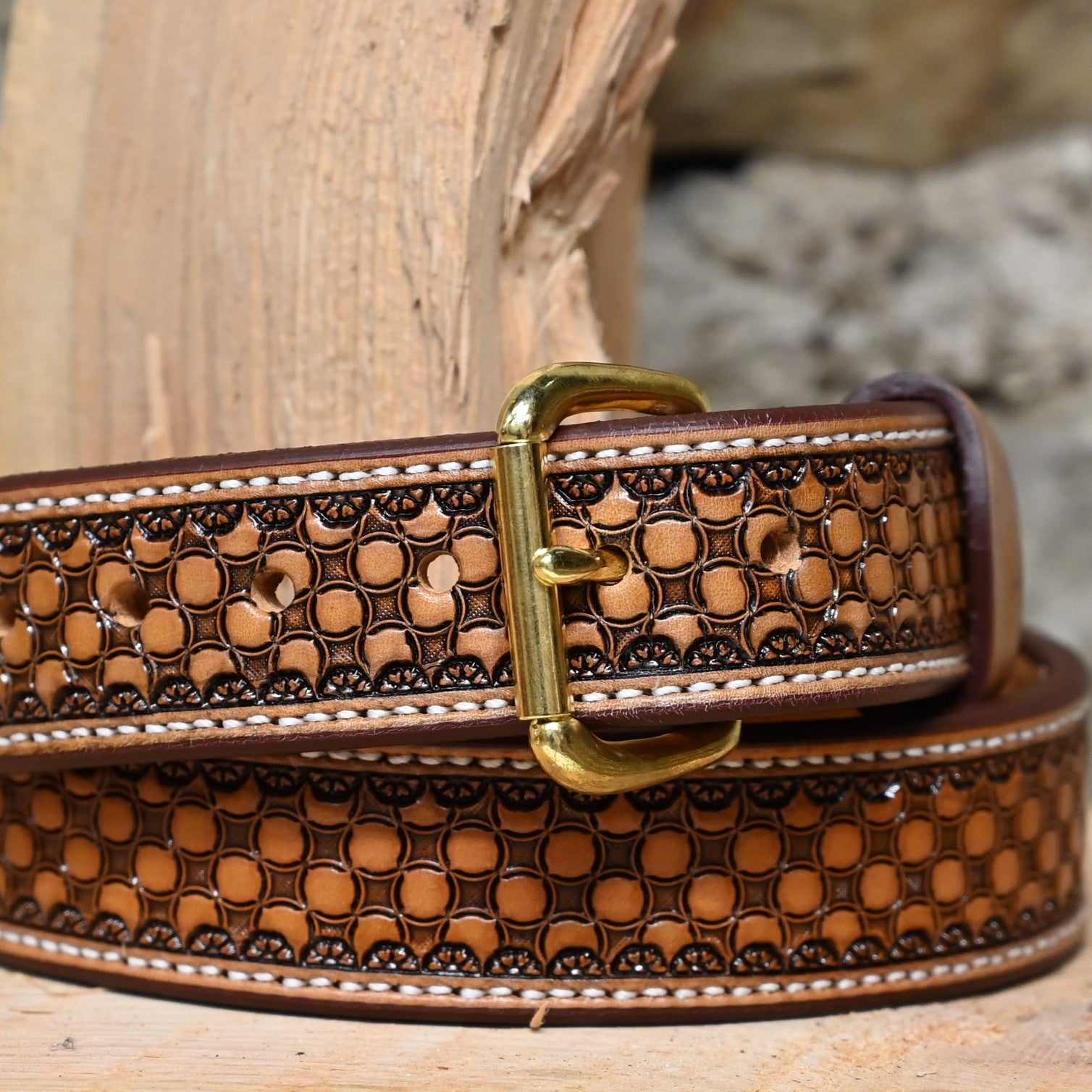 Silver Spurs Saddlery Leather 1-Geo Belt view of detail