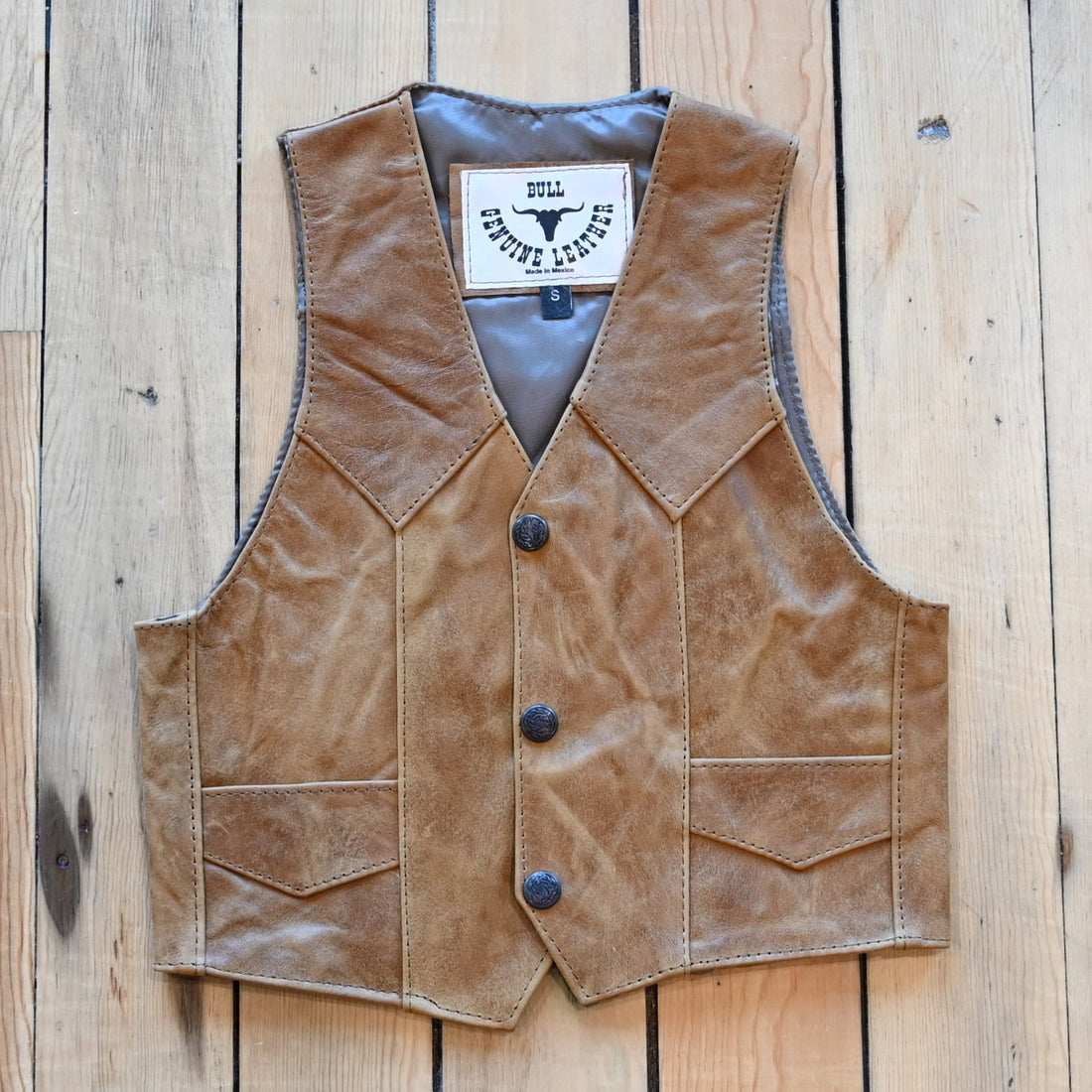 SouthBay Leather Kids Basic Vest in Cognac