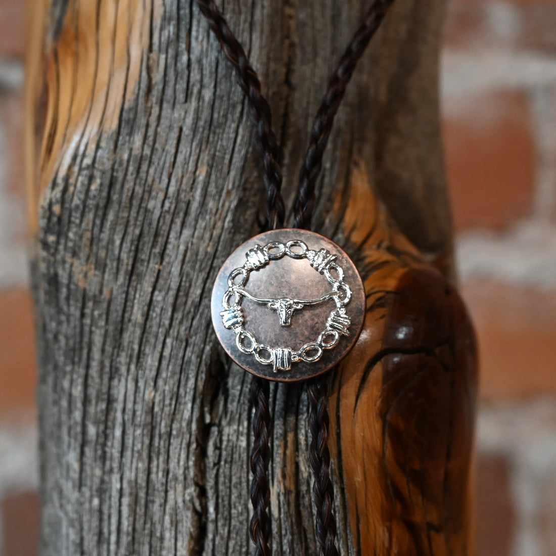 Cowboy Collectibles longhair bolo tie solid tone horsehair with 1½ inch concho