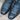 View of Hondo 13" cowboy boot in blue cowhide with tight French square toe and spur ledge