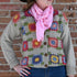 Camelia ladies wool knit taupe cardigan with multicolor 70s floral design and button-up front