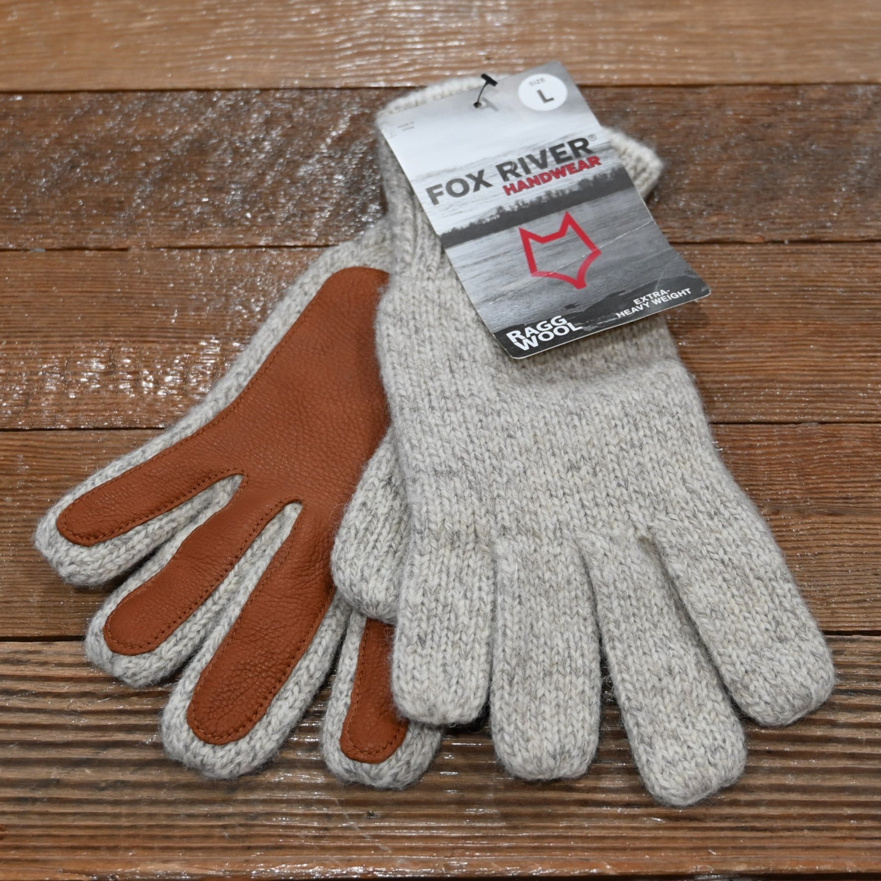 Fox River brown tweed rag and leather glove in large size