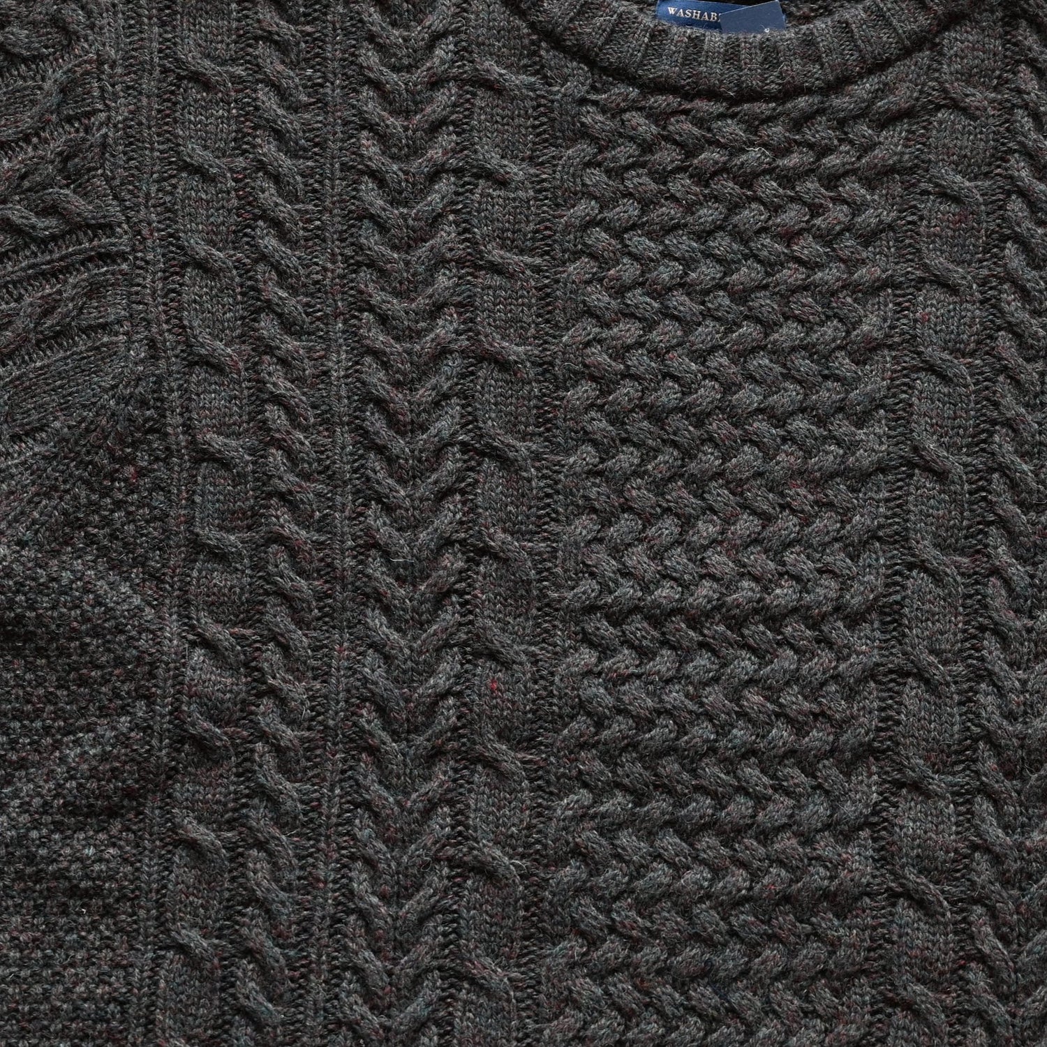 View of Pendleton men’s wool fisherman sweater in Camo Heather with cable knit