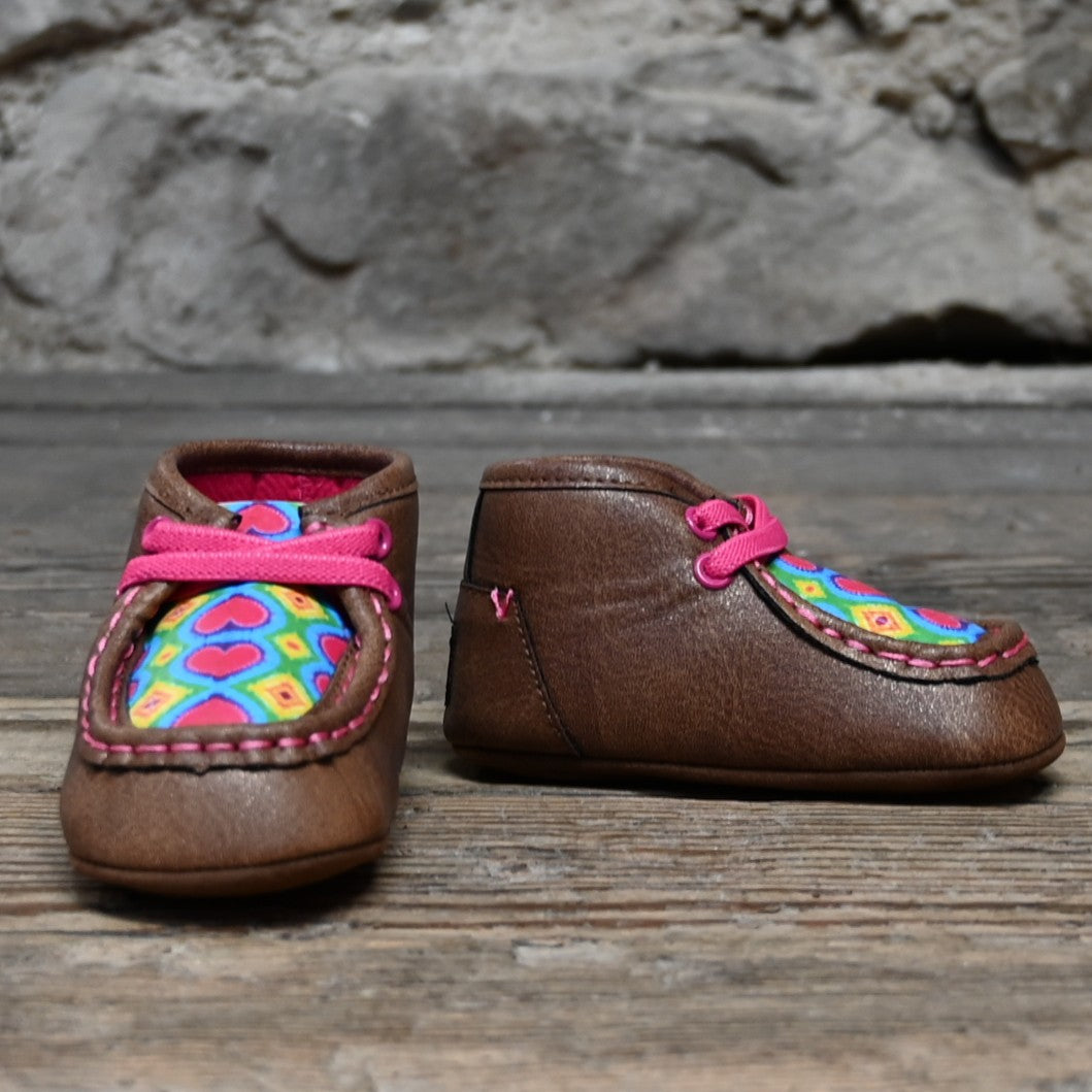 Twister Abigale baby bucker boot in brown with pink heart embroidery
