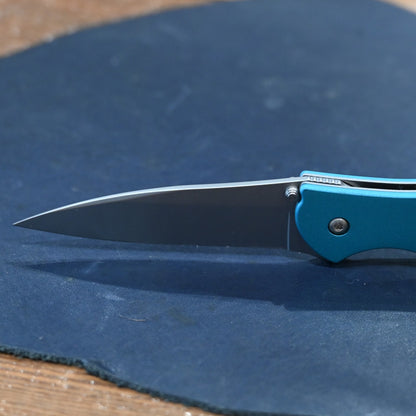 Kershaw Leek folding knife with teal aluminum handle and stainless steel blade