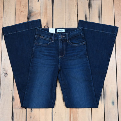 Wrangler Bespoke High Rise Trouser Jean in Alexandra dark blue stretch denim with high-rise and trouser leg silhouette