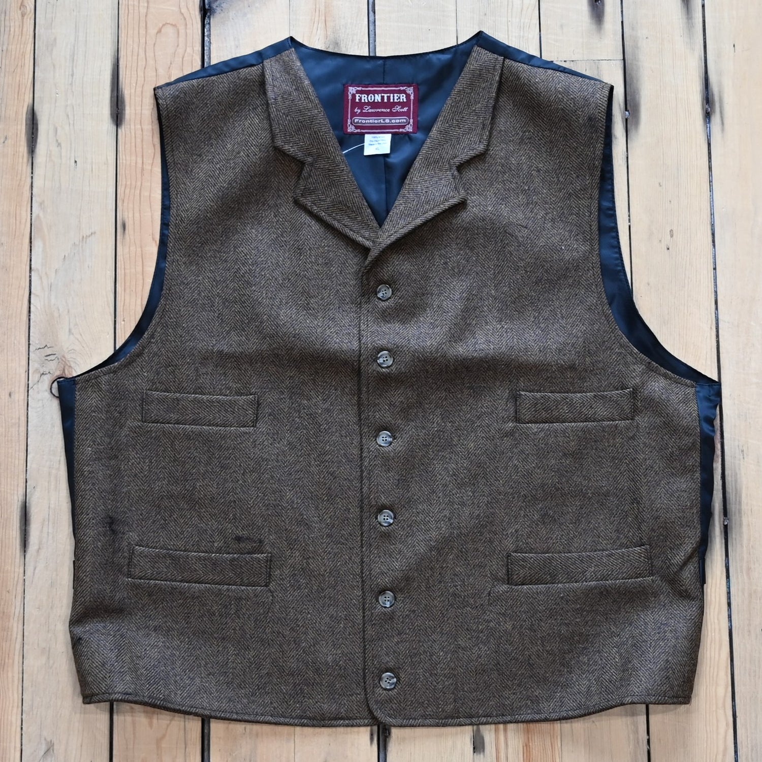 Frontier Men’s light tan cashmere wool notch vest front view