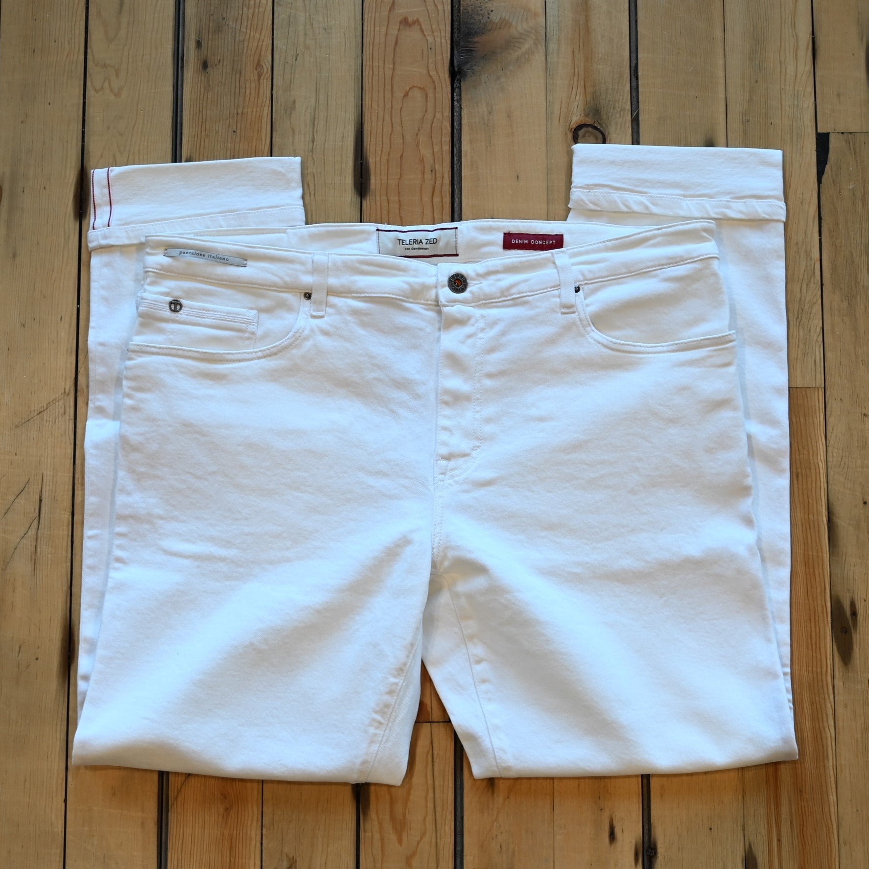 Teleria Zed 5 Pocket Jean in Blanco soft Italian white denim with modern five-pocket design