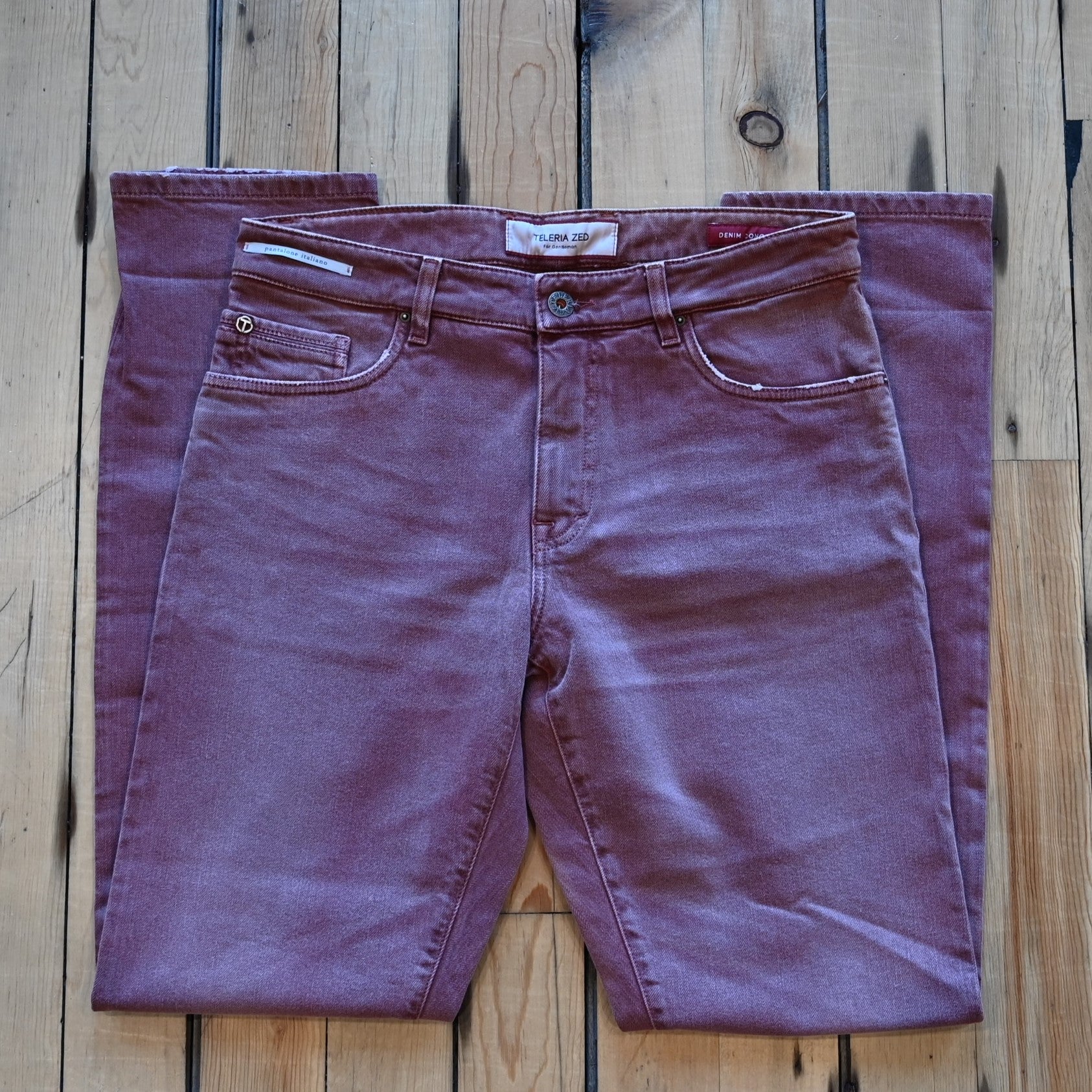 Teleria Zed 5 Pocket Jeans in Arancio soft Italian denim with classic five-pocket design