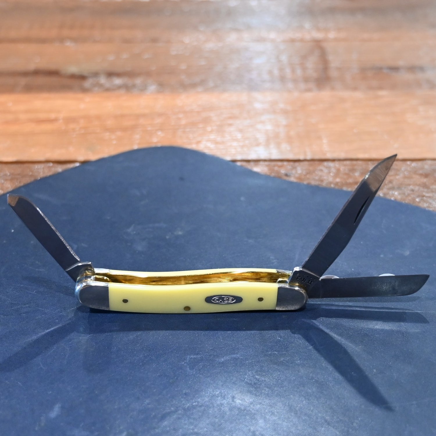 Case Yellow Synthetic Medium Stockman folding pocket knife with three Chrome Vanadium blades