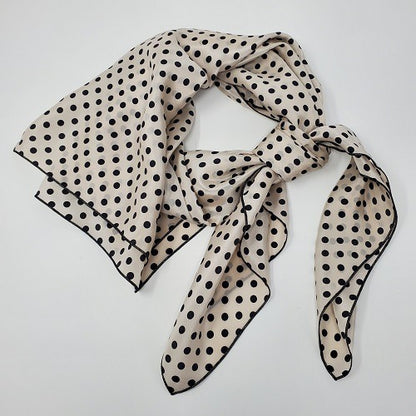 Cowboy Images 36x36 beige silk crepe de chine scarf with 3/16″ black dot pattern