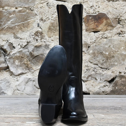 View of Stallion Ladies 16&quot; Black European Calf English High Boot with B toe and covered piping