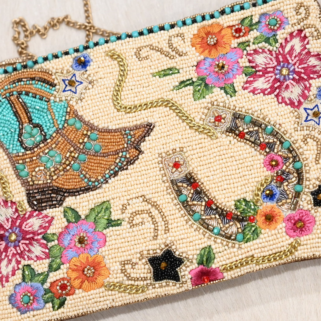 Mary Frances on the range mini crossbody handbag beaded boot and horseshoe motif