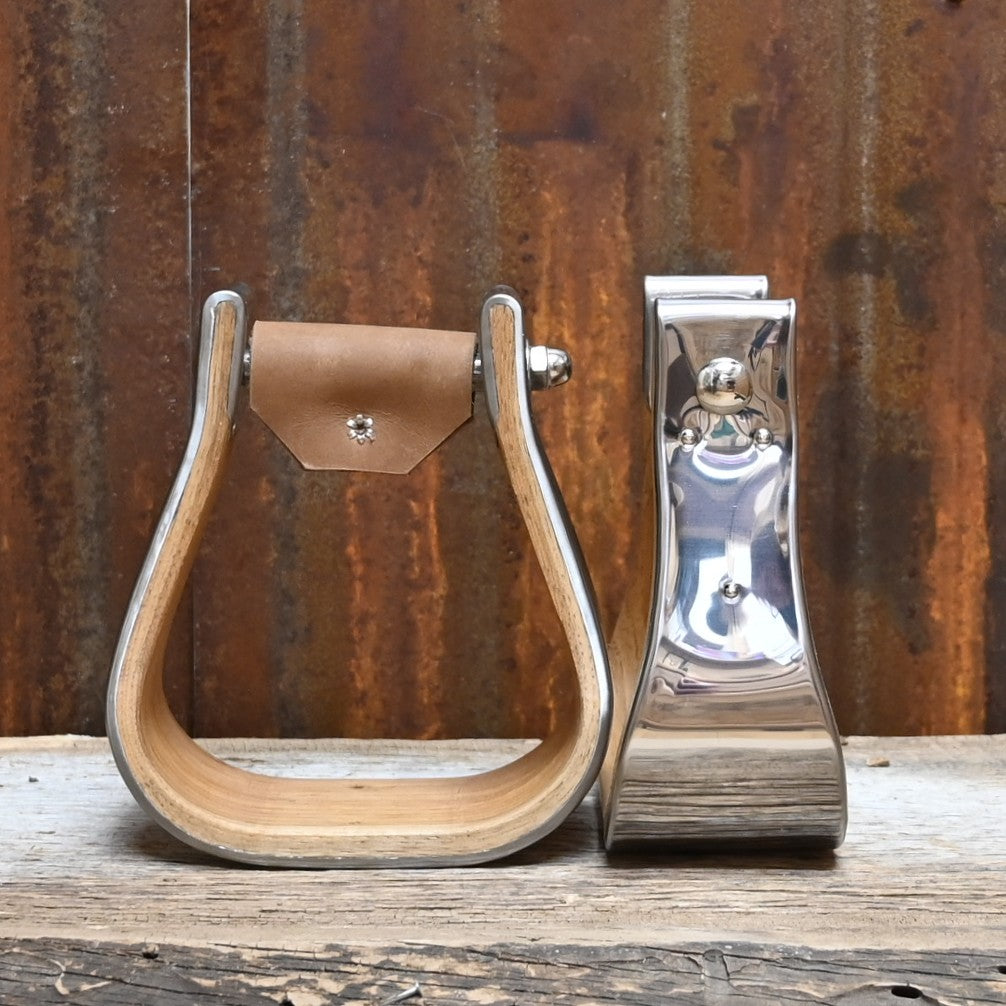 Nicholas Bell stainless steel covered stirrups – 3″ width, wood core and polished finish