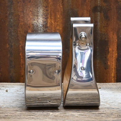 Nicholas Bell stainless steel covered stirrups – 3″ width, wood core and polished finish