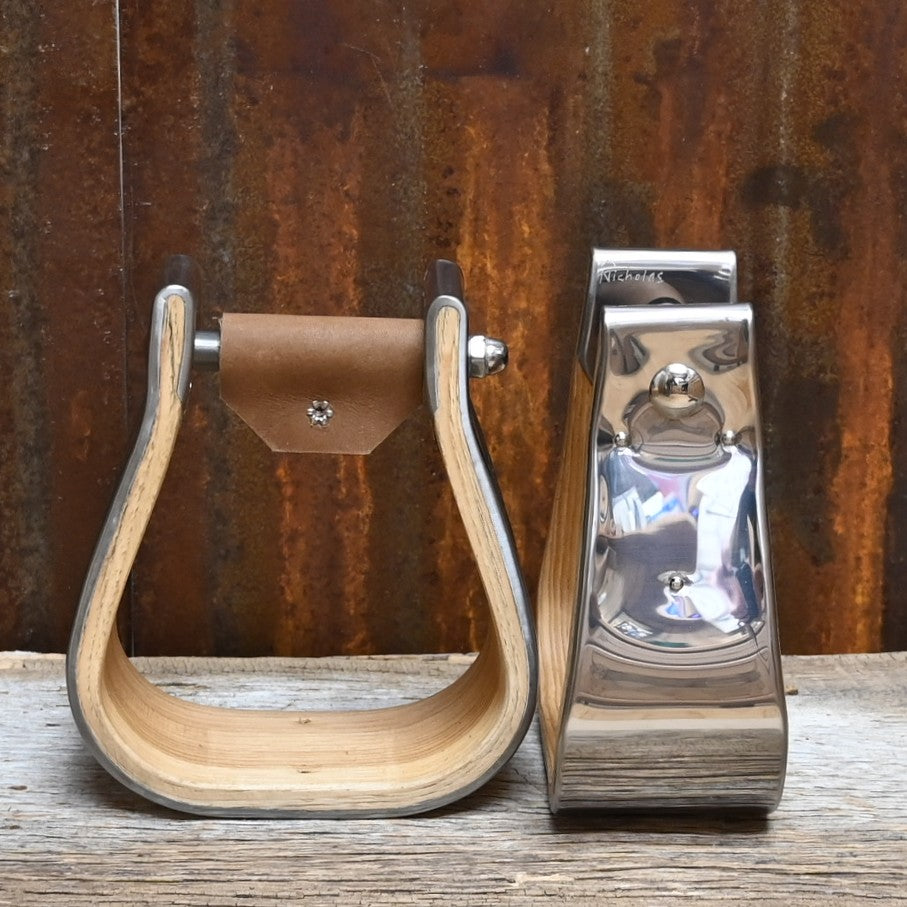 Nicholas Stirrups Visalia style 3″ stainless steel covered wood core stirrups