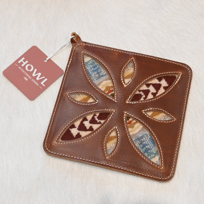 Howl Intentional Goods PanHandler trivet in caramel leather with Pendleton wool inlay