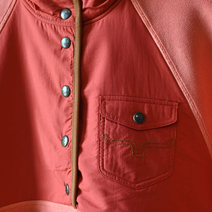 Kimes Ranch Ladies Josie Pullover in muted red fleece with front pocket and stitched longhorn logo